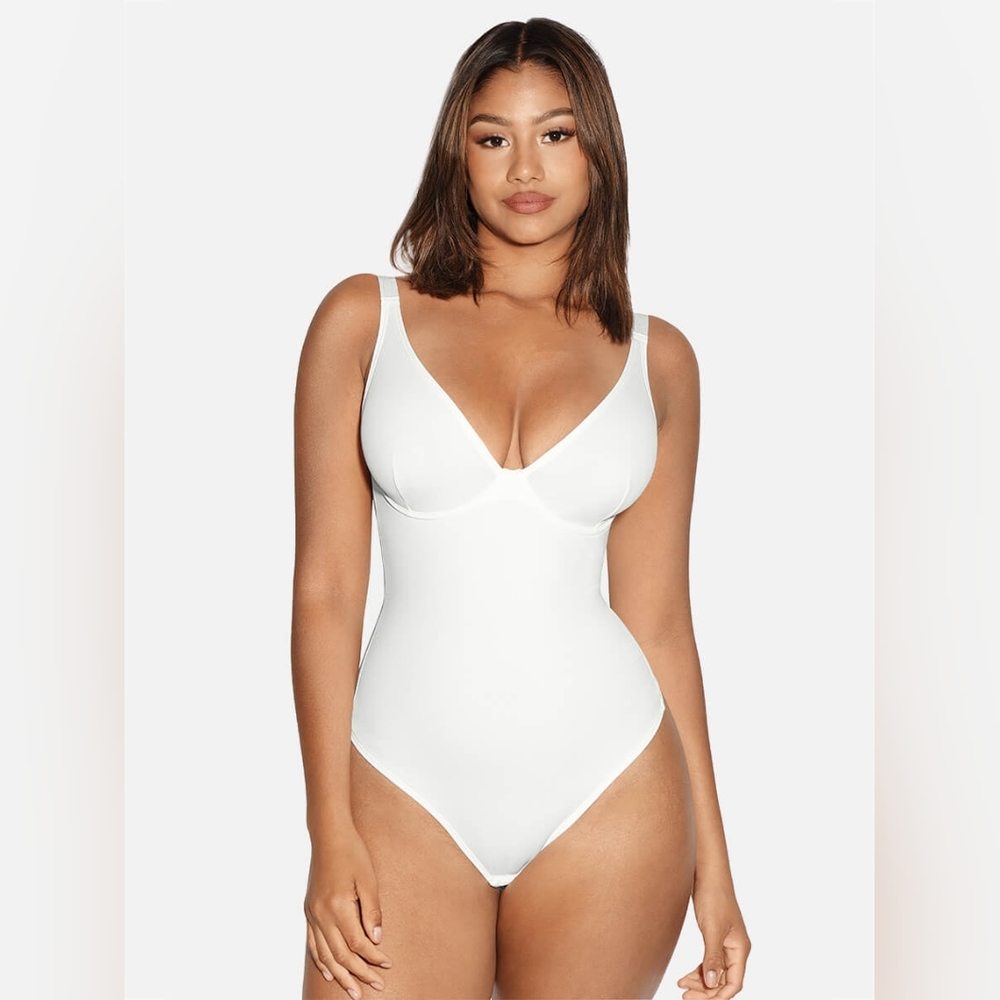 Feelingirl V Neck Tummy Control Thong Bodysuit